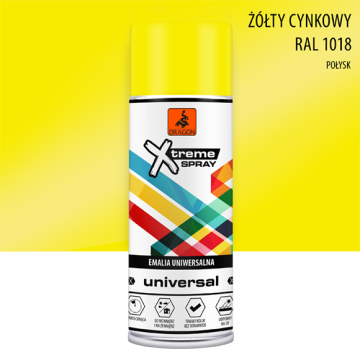 Universalus Emalio Purškiklis Żółty cynkowy RAL 1018 połysk 400ml Dragon