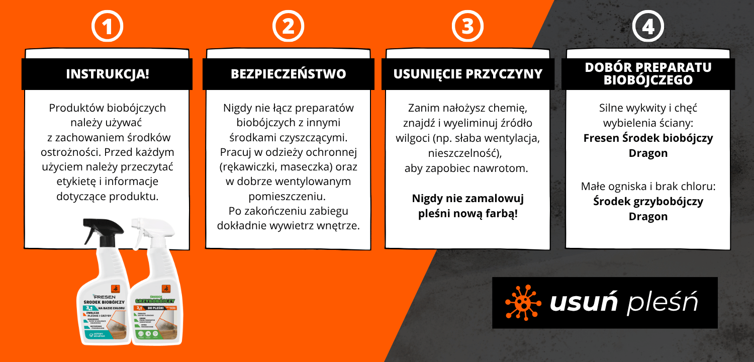 INSTRUKCJA! Produkt&oacute;w biob&oacute;jczych należy używać z zachowaniem środk&oacute;w ostrożności. Przed każdym użyciem należy przeczytać etykietę i informacje dotyczące produktu. BEZPIECZEŃSTWO Nigdy nie łącz preparat&oacute;w biob&oacute;jczych z innymi środkami czyszczącymi. Pracuj